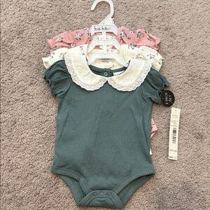 Nicole Miller Kids Bodysuit Set - Green, Pink, Cream